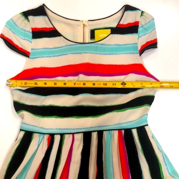 Anthropology Maeve flared stripe  multicolor dress size 0 Cap Sleeves Zip Back - Picture 9 of 14